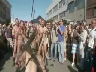 Public Plaza With Stripped Men Prepared For Wild Coarse Violent Gay Group sex clip
