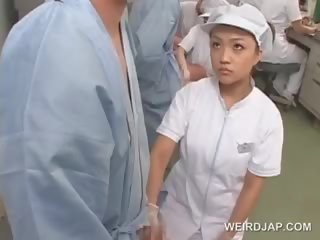 Nasty Asian Nurse Rubbing Her Patients Starved prick