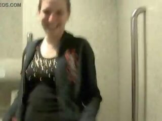 Passionate girlfriend pisses in leggings and movies her tits in public