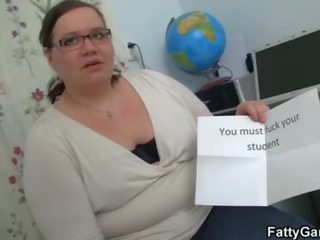 Plump teacher seduces student into porn
