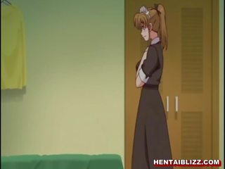 Young hentai maid in a leash gets forced to suck hard prick